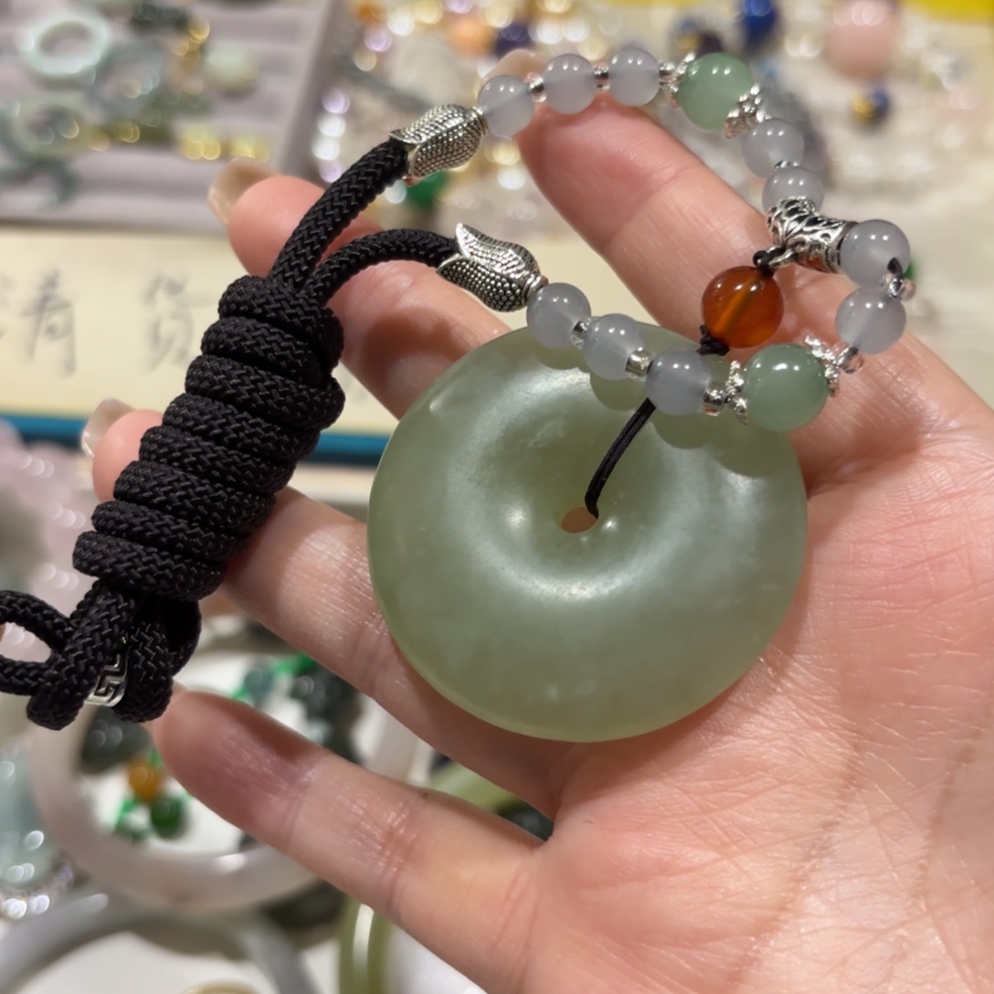 岫岩老玉（透闪石质玉）合金颈饰58455