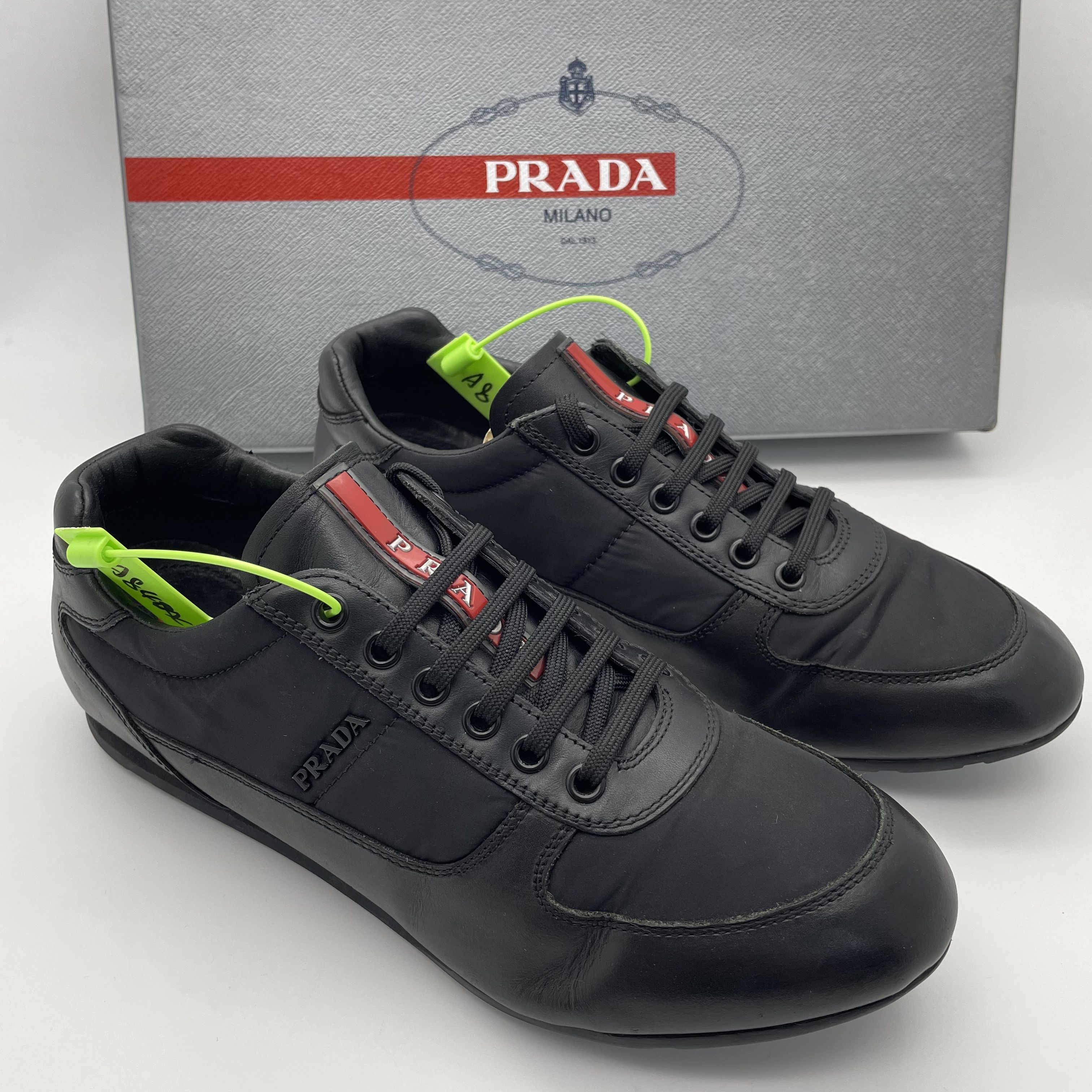 95新 Prada/普拉达 /40欧码 二手男款 帆布黑色拼接休闲板鞋