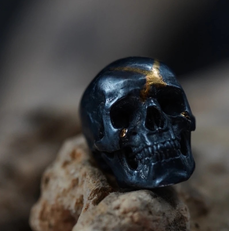 925银银制品 刀疤骷髅隔珠