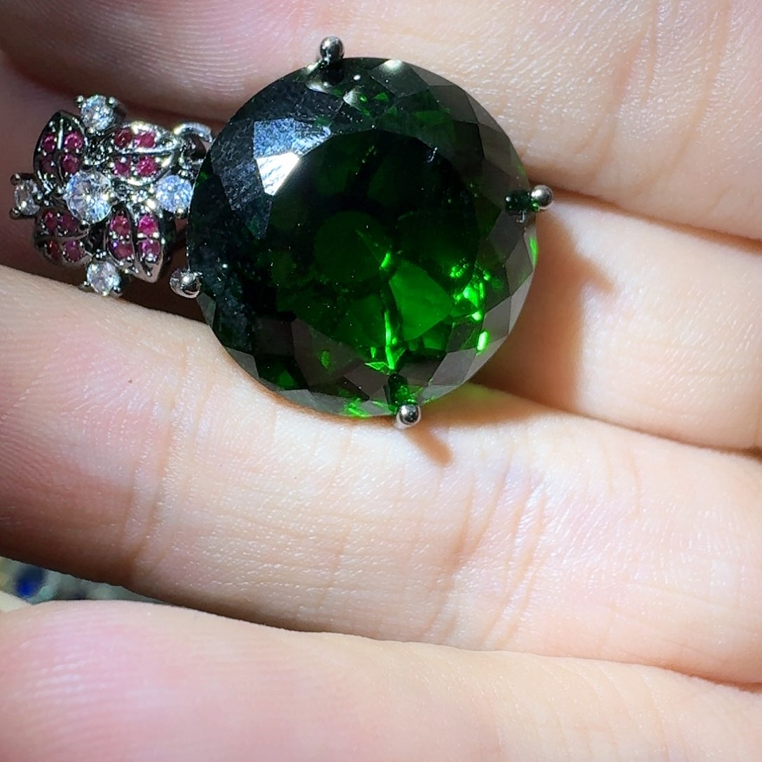 绿水晶戒指银S925镶嵌