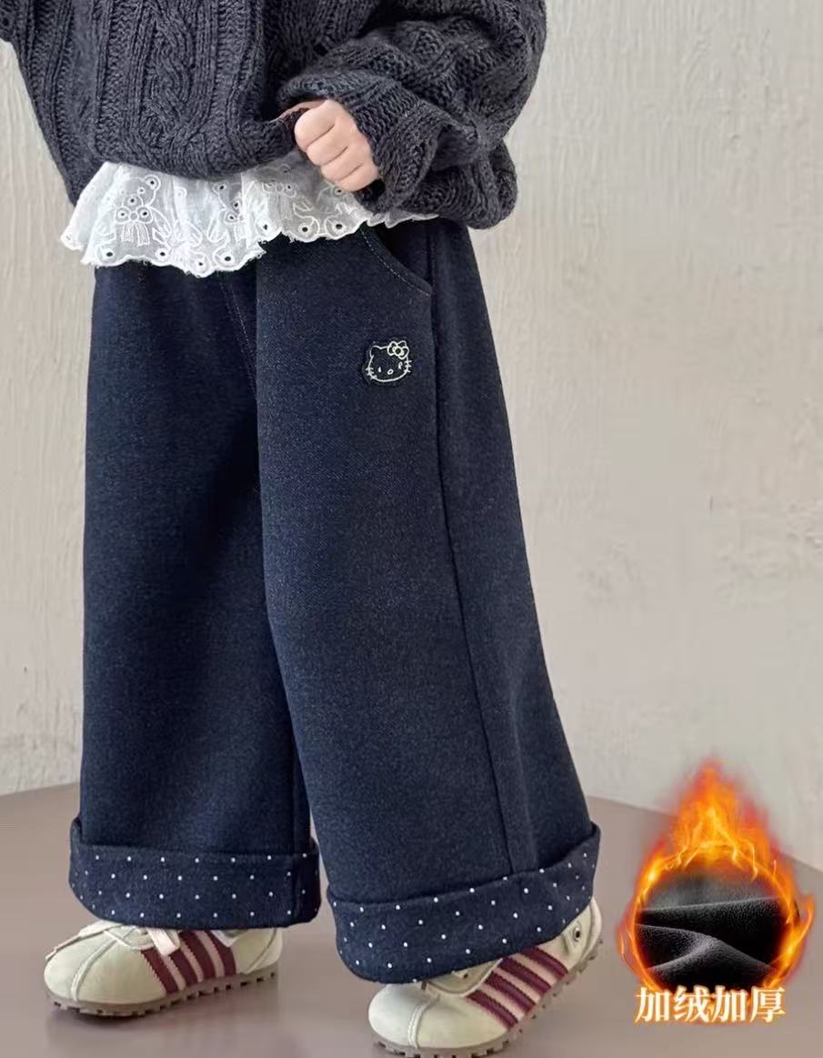 【加绒加厚】秋冬女童一体绒休闲裤新款女孩冬装直筒阔腿裤