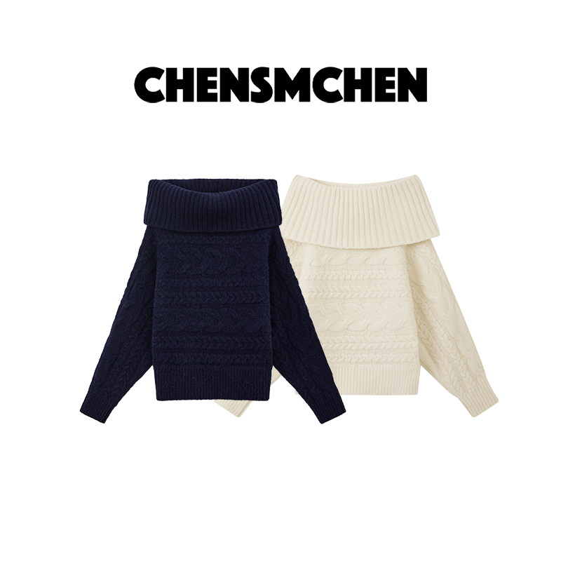 CHENSMCHEN 【白色恋人】绵羊毛慵懒温暖大翻领绞花毛衣CSM11732LC