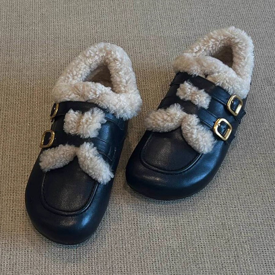 一脚蹬豆豆鞋子乐福鞋勃肯鞋冬季雪地靴内增高毛鞋女保暖加绒棉鞋