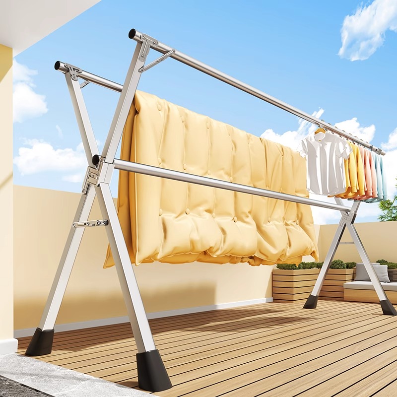 不锈钢折叠晾衣架落地室内外阳台卧室凉衣架家用晾衣杆晒被子神器