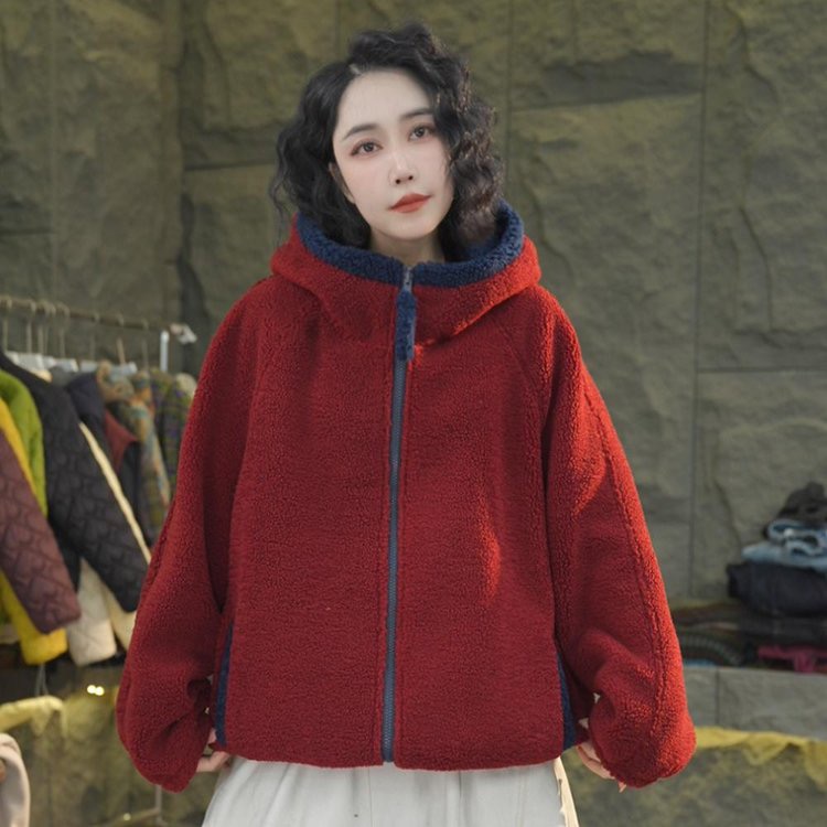 女连帽保暖拉链常规款冬季短外套加绒秋冬季外套睡衣