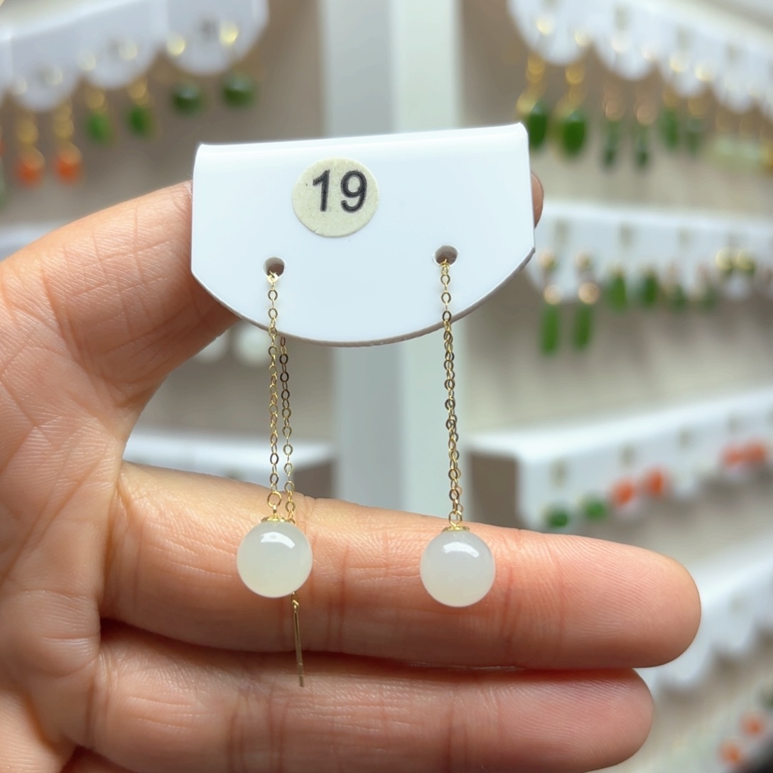 和田玉耳饰18K金镶嵌