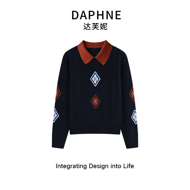 Daphne/达芙妮 冬季羊毛时尚百搭休闲POLO领翻领针织上衣1713