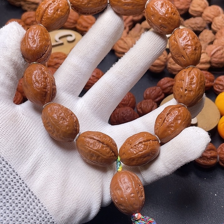 文玩核桃手串浅纹红皮大枣