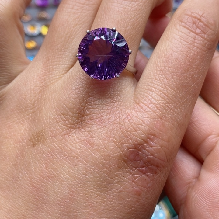 水晶戒指银S925镶嵌天然水晶戒指