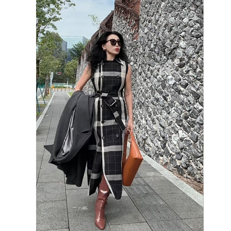 赫本英式格子复古连衣裙