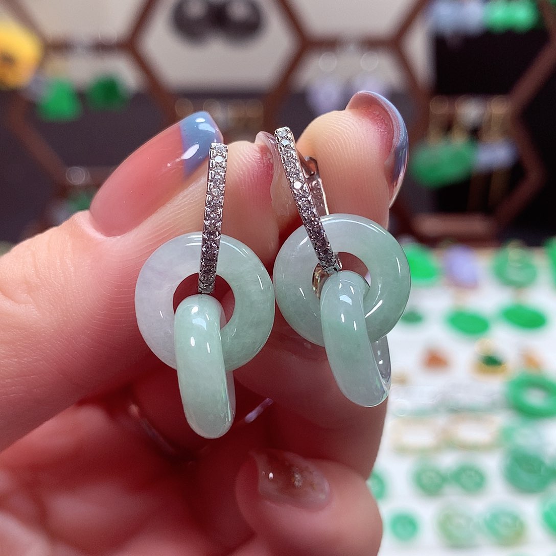 翡翠耳饰银S925镶嵌天然翡翠