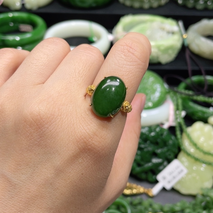 和田玉戒指银S925镶嵌