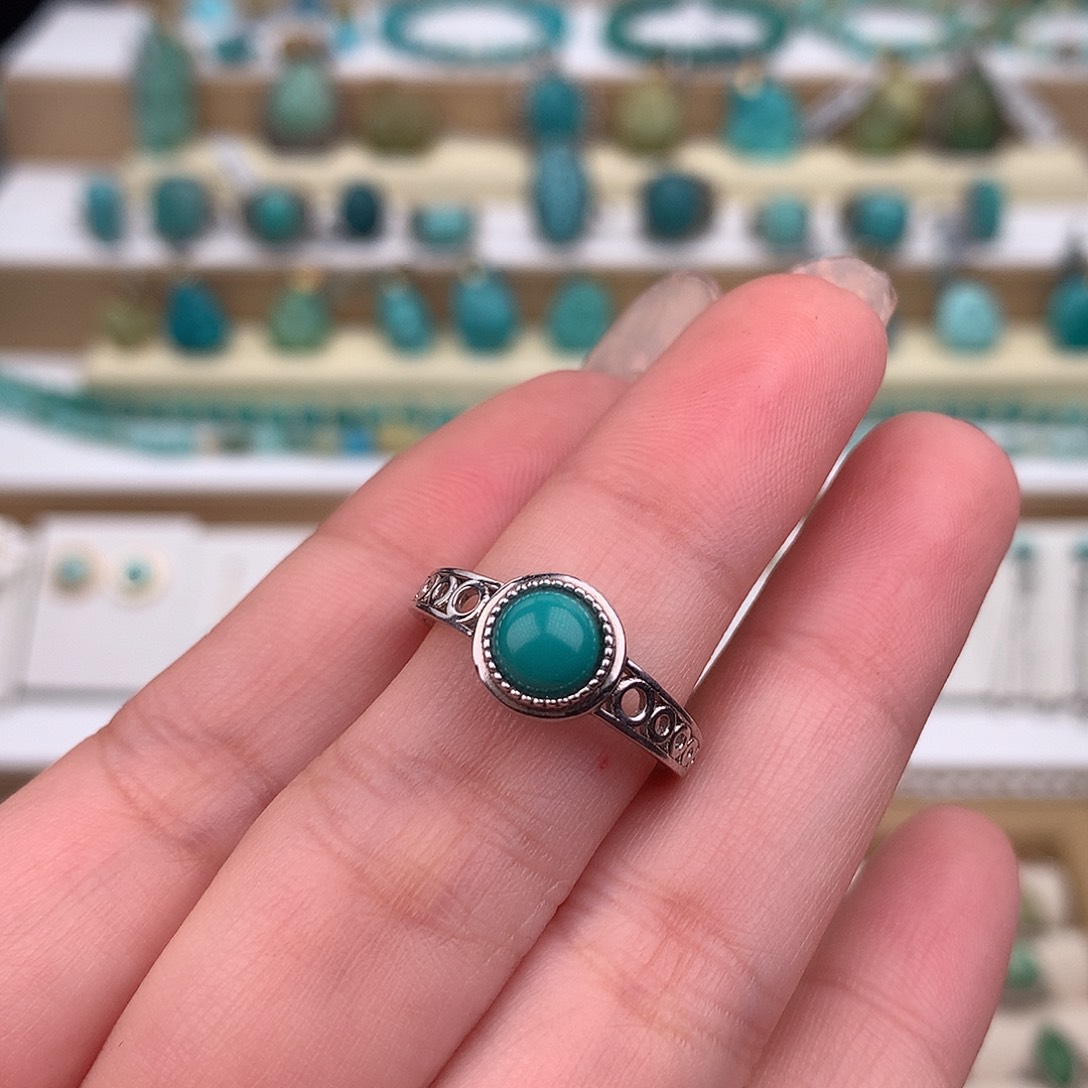绿松石银S925镶嵌戒指