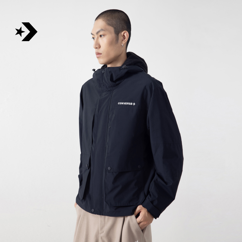 匡威秋冬新品男女简约连帽夹克抽绳外套CONVERSE UCJ125