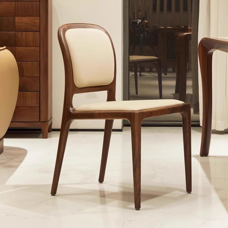 北美黑胡桃木餐椅意式极简扶手椅家用餐厅真皮探戈椅实木轻奢书椅