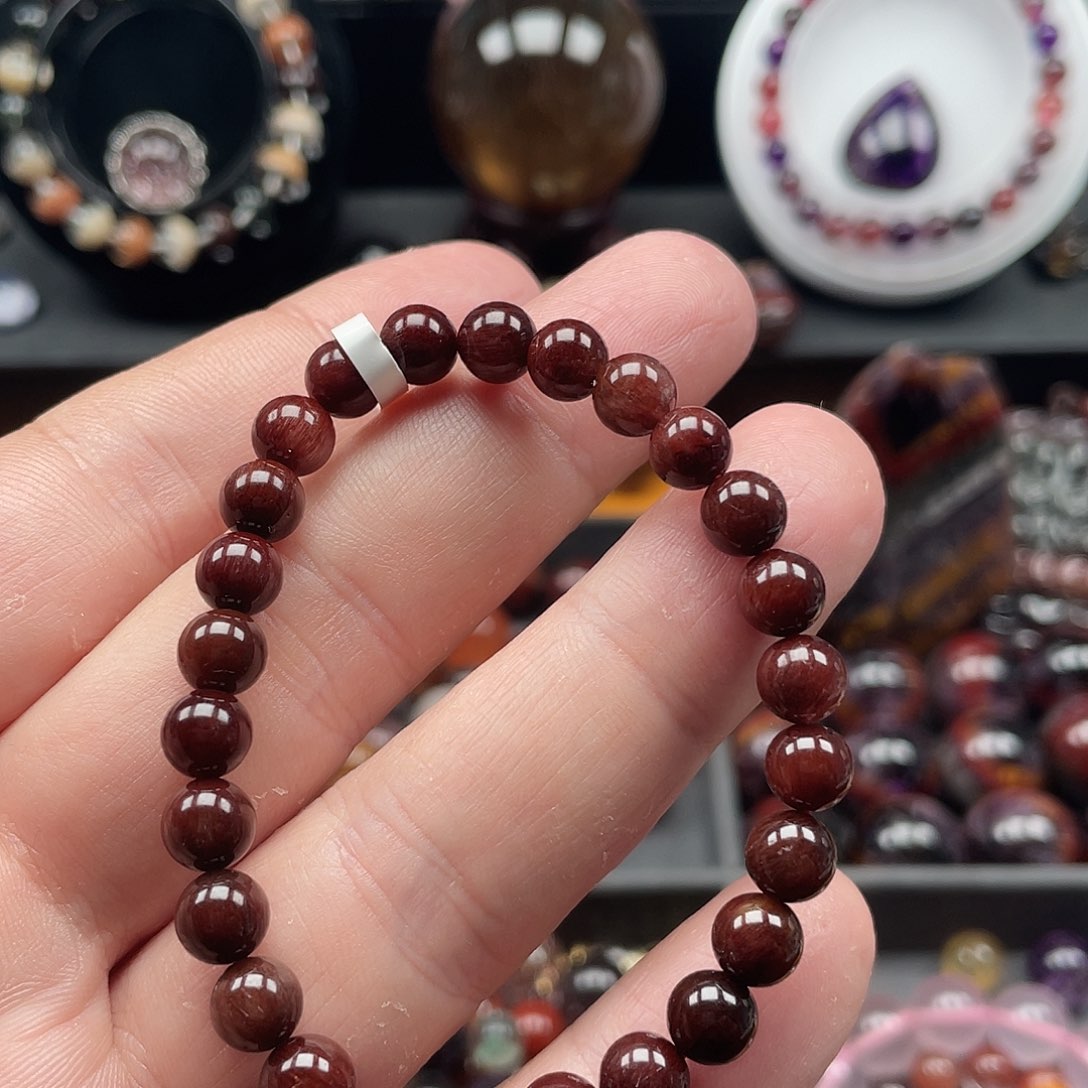 红发晶手链6.5mm左右未镶嵌水晶