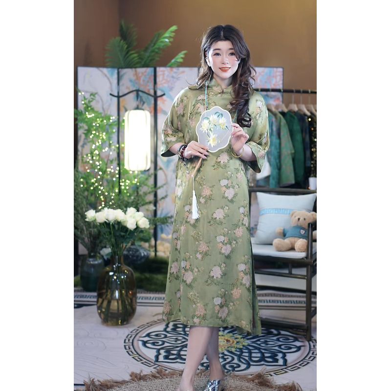 【宽松大气斜襟旗袍连衣裙】新款夏季舒适凉爽透气显瘦遮肉国风裙