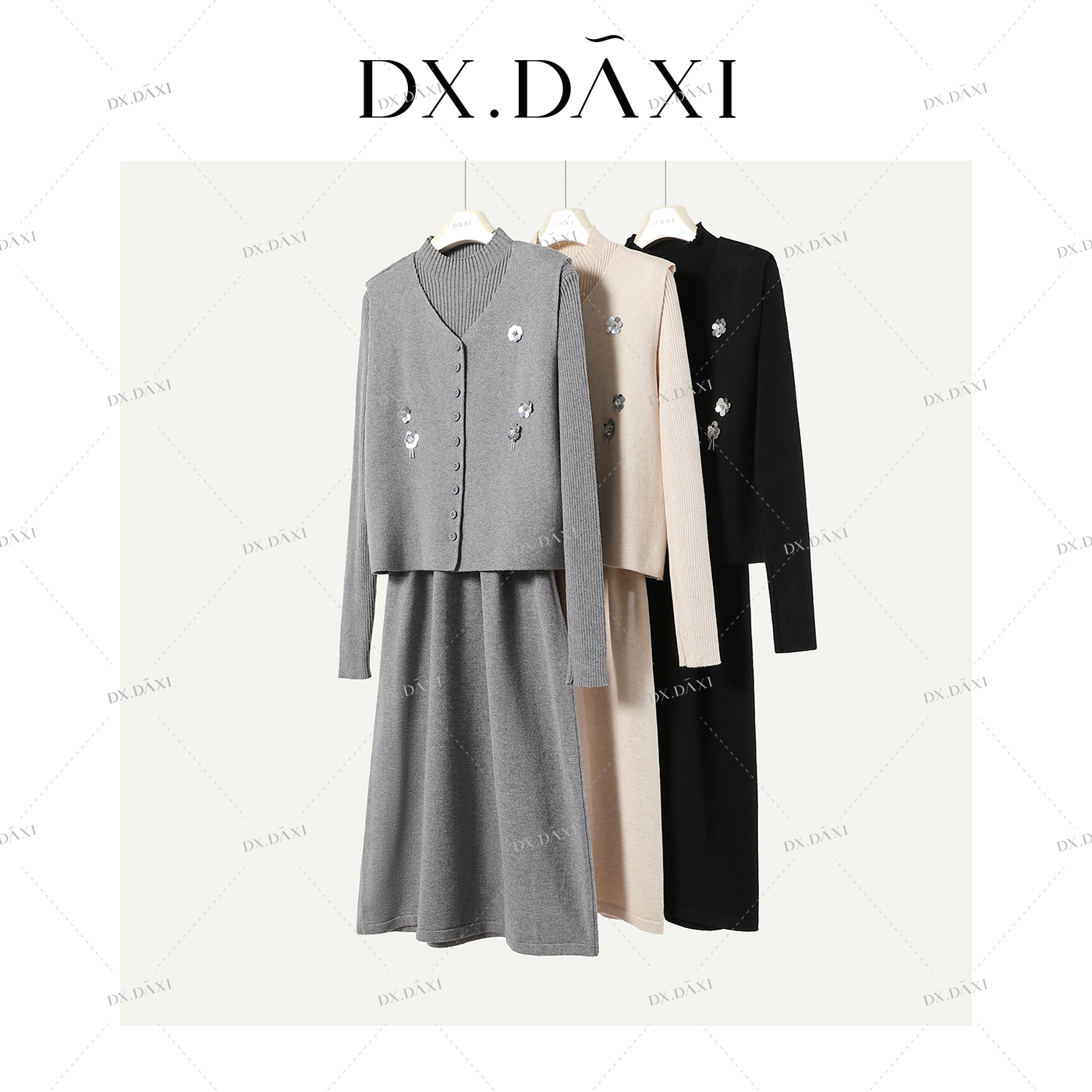  DX.DAXI【舒适主义】半高领长款连衣裙+马甲背心两件套
