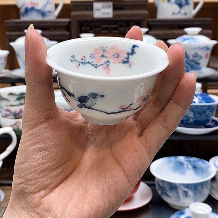手绘喜上梅梢85cc釉下彩微瑕福利款