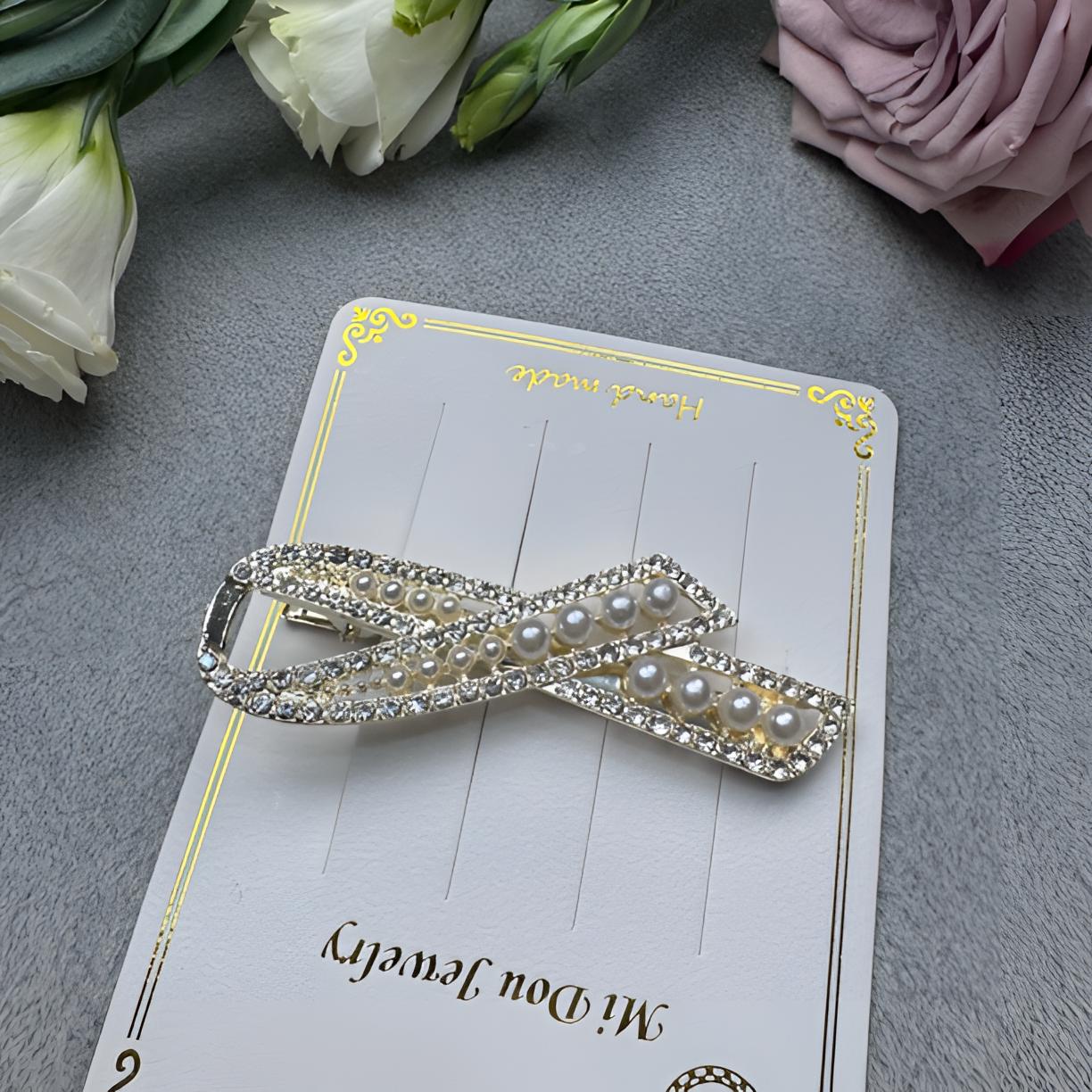 锌合金“喜饰家”轻奢网红时尚百搭高级水钻仿珍珠鸭嘴夹