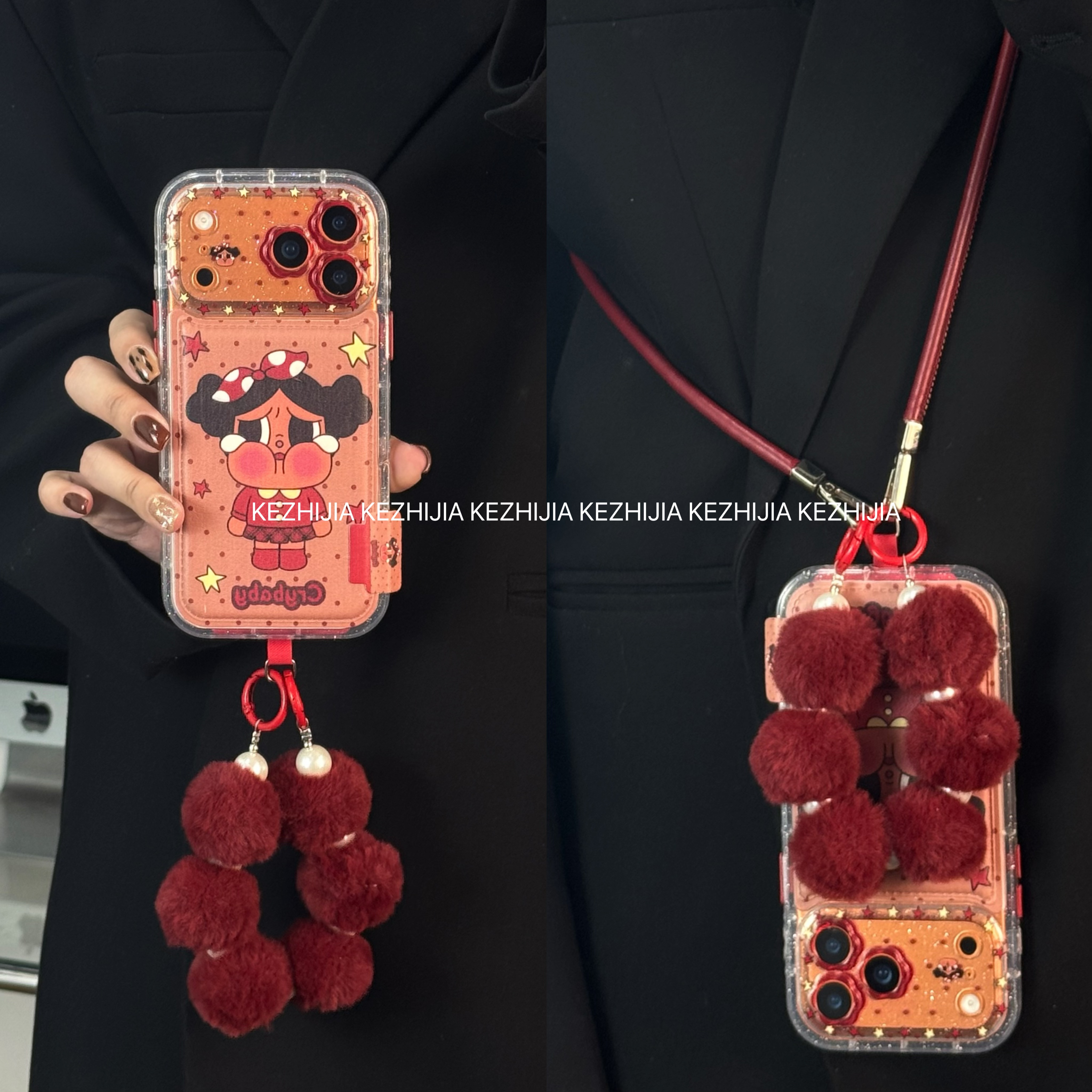 【壳之】星星波点哭娃小花镜圈适用苹果17/16/15/14promax手机壳女