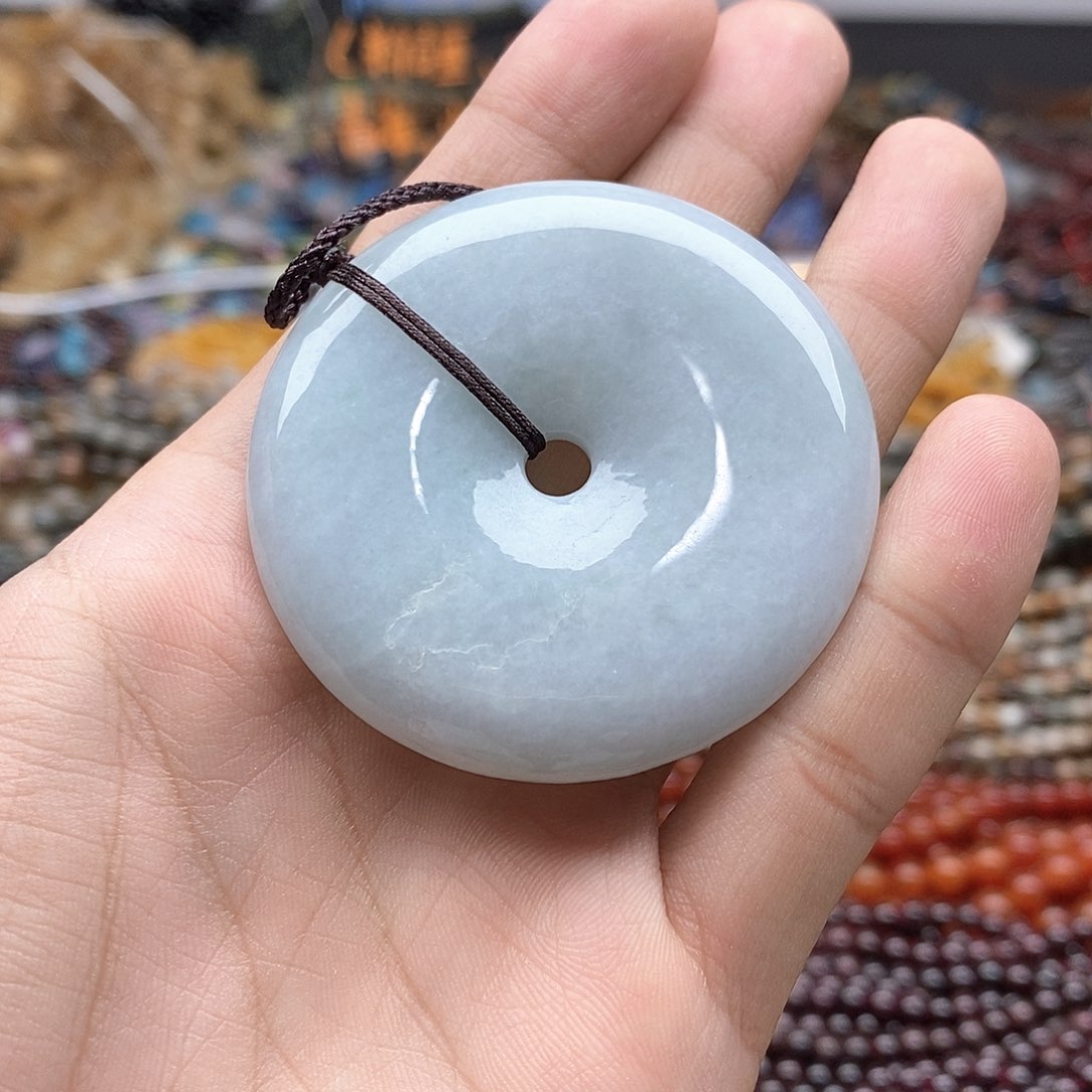 玛瑙/玉髓未镶嵌珠宝半成品一个天然翡翠大平安扣挂件55mm