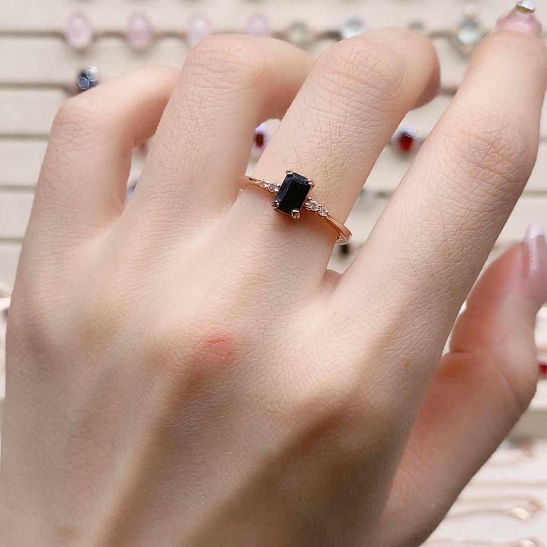 银S925镶嵌戒指碧玺戒指