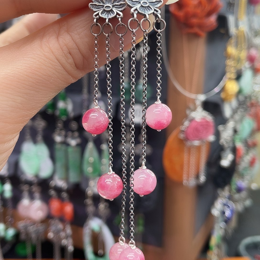 蔷薇辉石银S925镶嵌耳钉908ghjhh