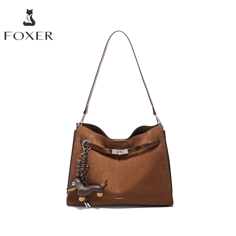 FOXER百搭斜跨包潮流单肩包时尚手提款托特包复古大容量腋下包包