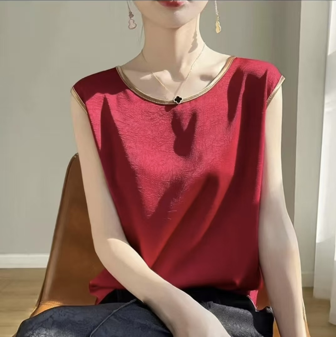 新款女士宽松无袖上衣纯色减龄小衫背心