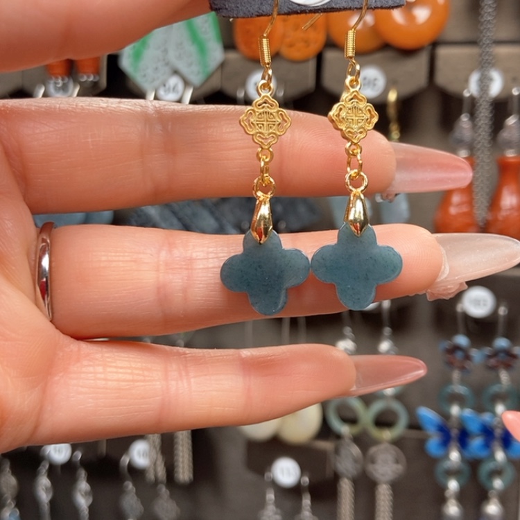 【闪购商品】翡翠耳饰银S925镀金镶嵌