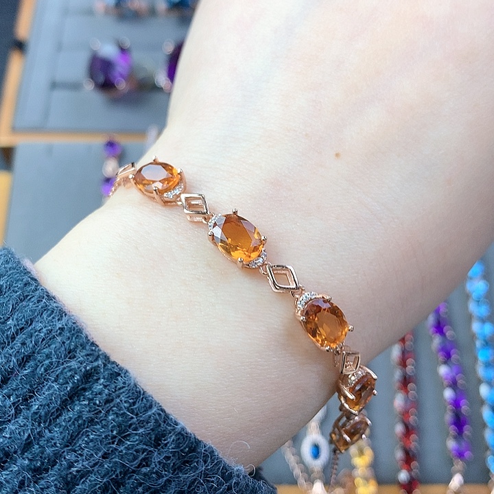 黄晶手链银S925镶嵌天然黄水晶