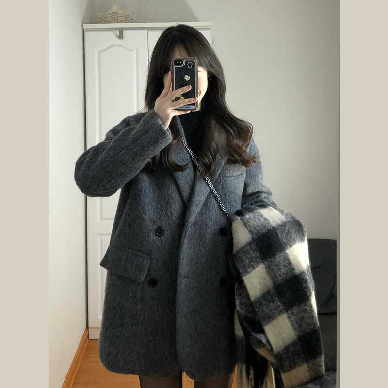 毛呢外套女短款小个子2025新款秋冬季高级感西装加棉加厚呢子大衣
