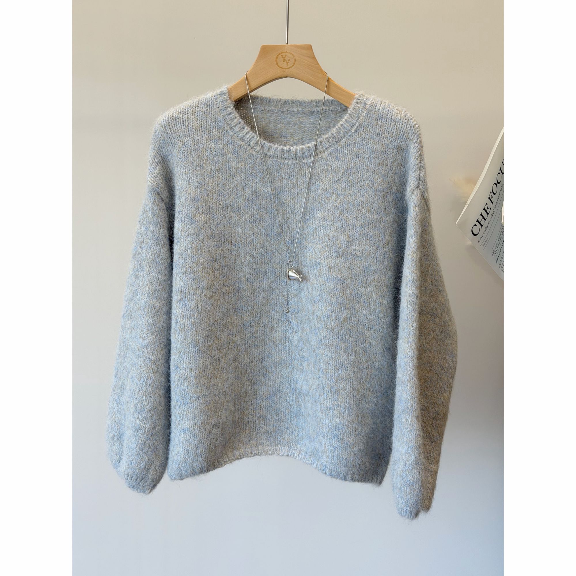 小个子圆圆9902韩系拉毛柔软圆领套头毛衣冬季新款显瘦花纱针织衫