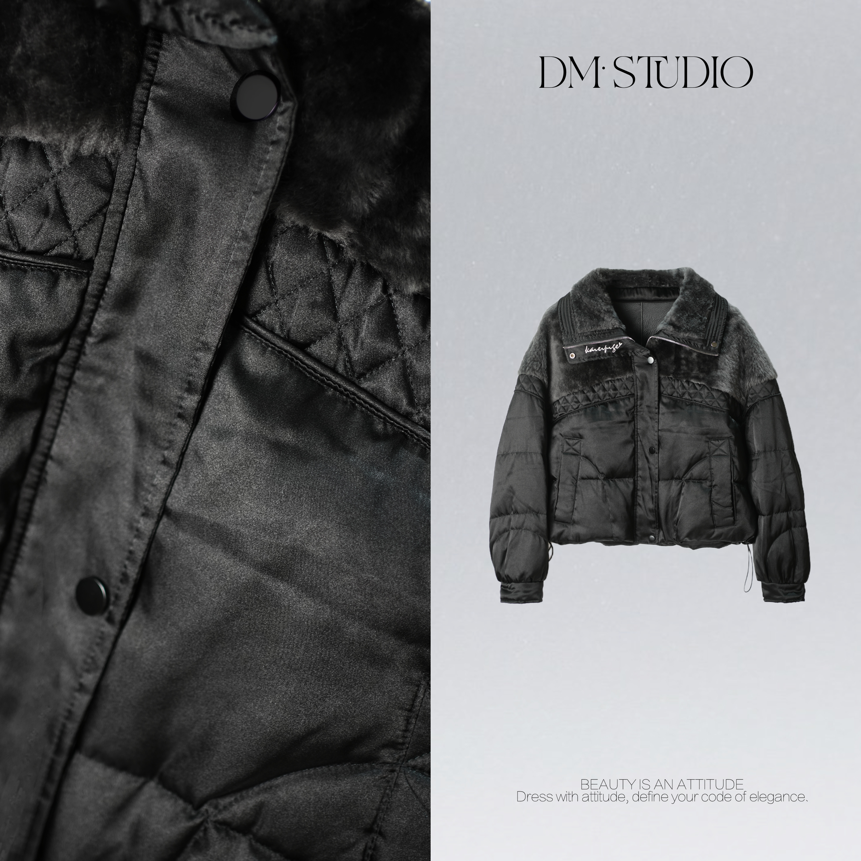 DEDM•STUDIOM/冬季高奢气质拉贡毛领新国标白鹅绒服2506YRF/24137