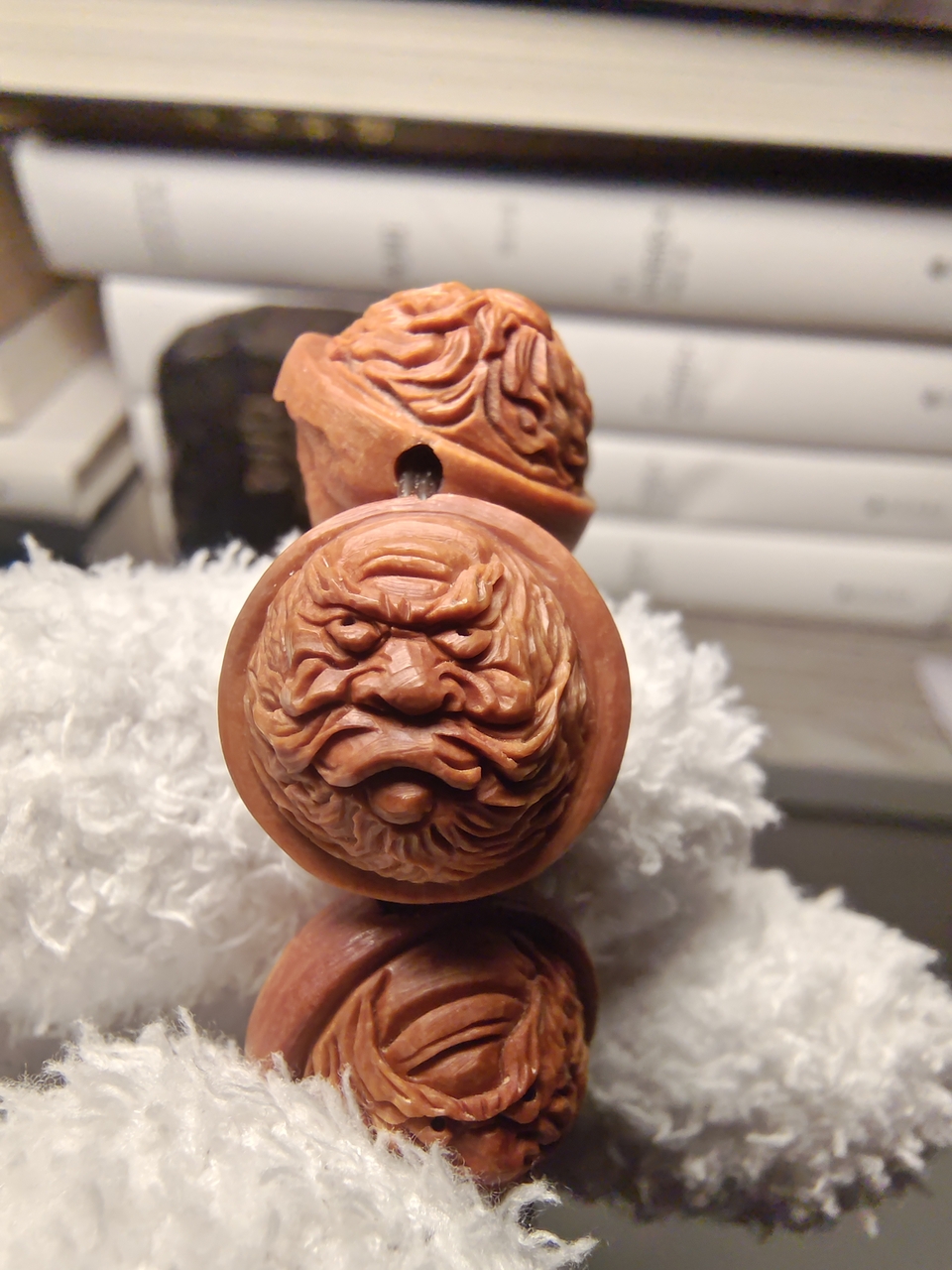 纯手工雕刻龙纹桃核雕刻钟馗头精工细作手串