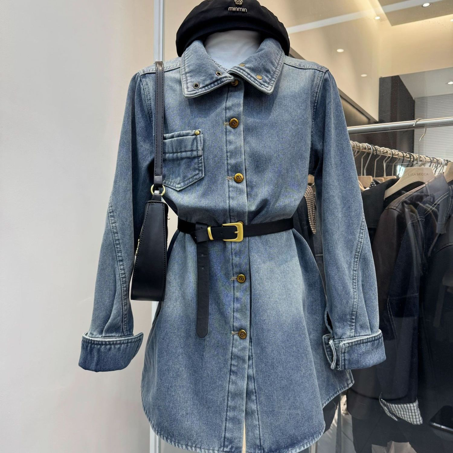 加绒加厚牛仔衬衫女冬季韩系保暖叠穿内搭复古休闲衬衣百搭收腰