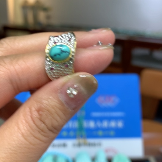 绿松石戒指银S925镶嵌