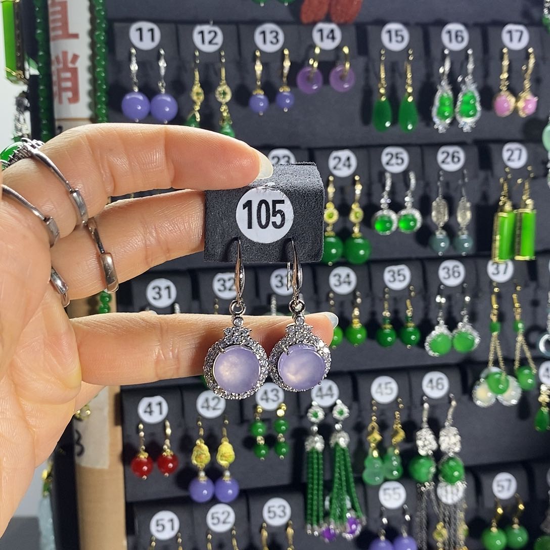 银S925镶嵌翡翠耳饰105