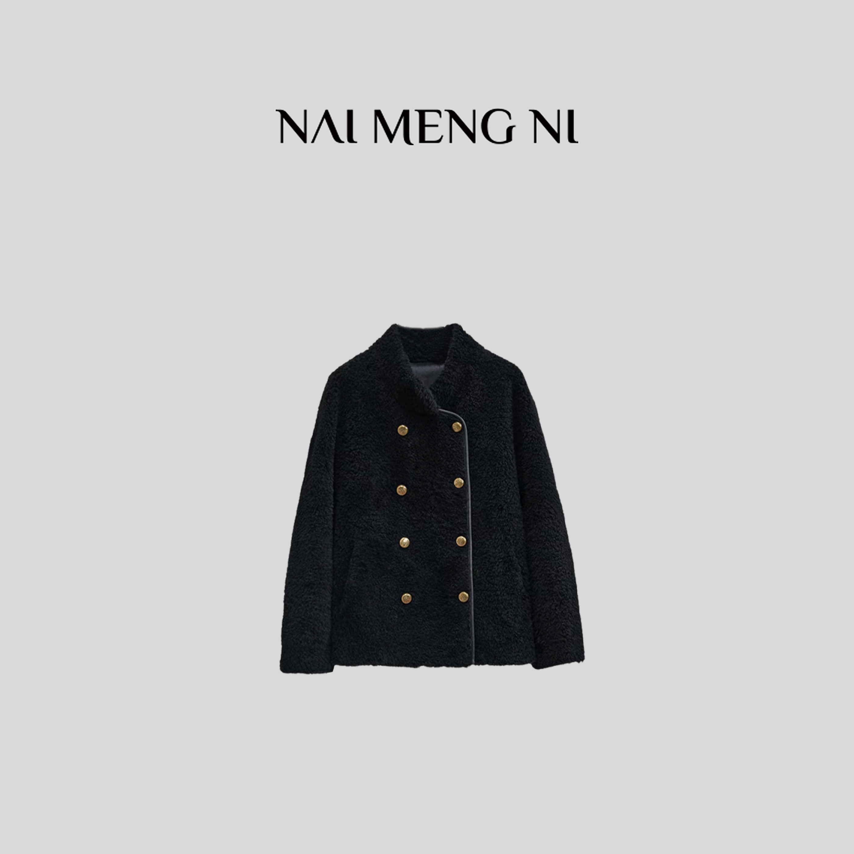 奈梦妮  26RR10329  “小金扣皮草”秋冬羊毛款时尚气质轻奢外套