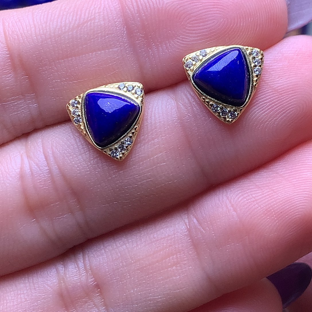 青金石银S925镶嵌耳饰