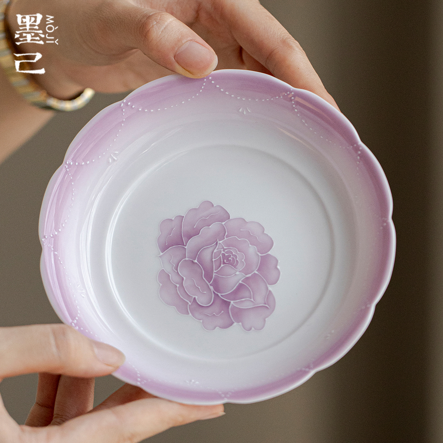 墨己渐变紫有田烧手绘玫瑰花陶瓷壶承茶道配件家用干泡盘茶点盘