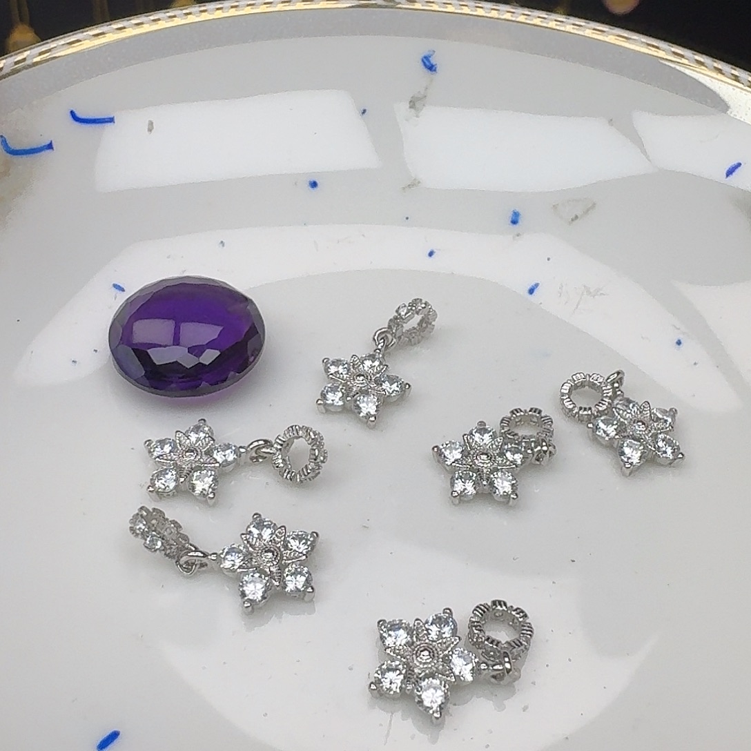 银S925镶嵌颈饰紫晶紫水晶925镶嵌61