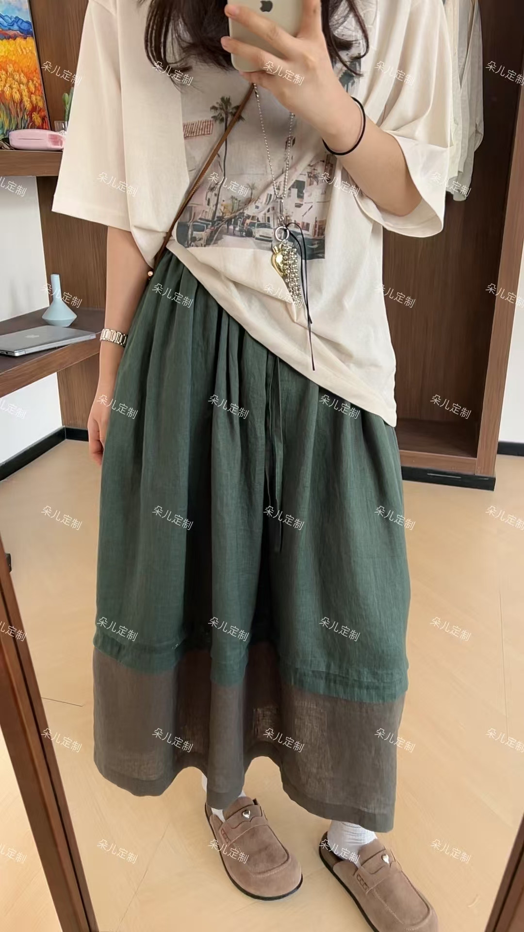 朵儿定制 【绿野仙踪】夏季简约100亚麻拼接半身裙 IU03