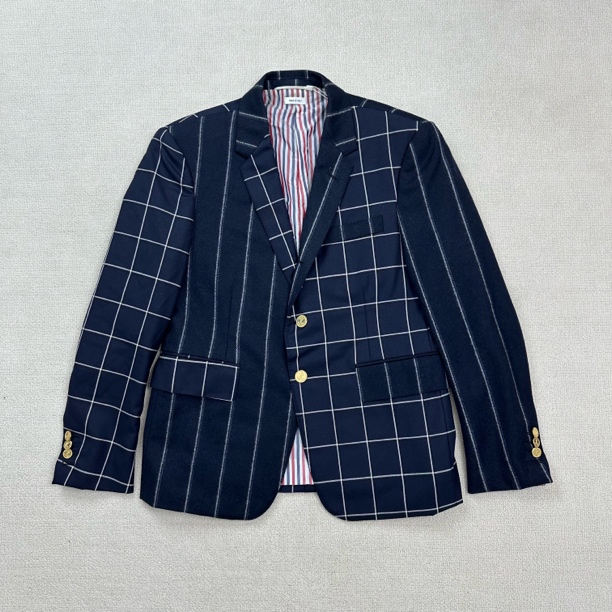 99新 THOMBROWNE 条纹羊毛金扣休闲西服/1码/WL1744