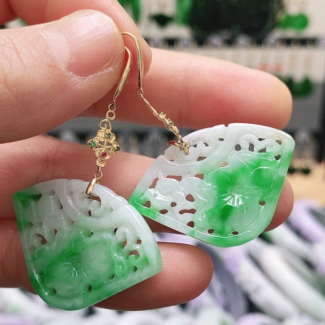 翡翠18K金镶嵌耳饰挂件