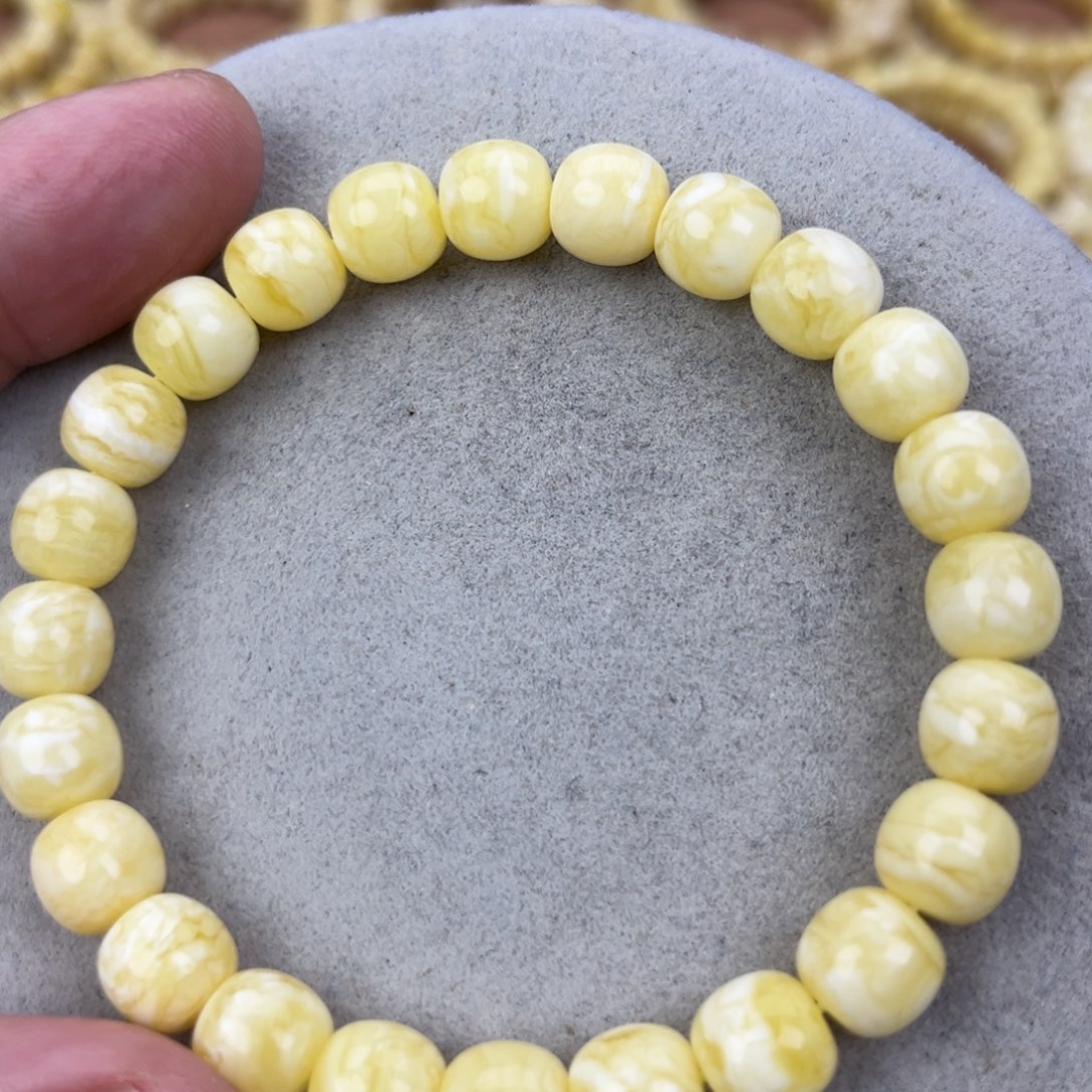 蜜蜡未镶嵌手串纯天然俄料瓷白花虎皮极限弧高桩9*8.5腕口18+