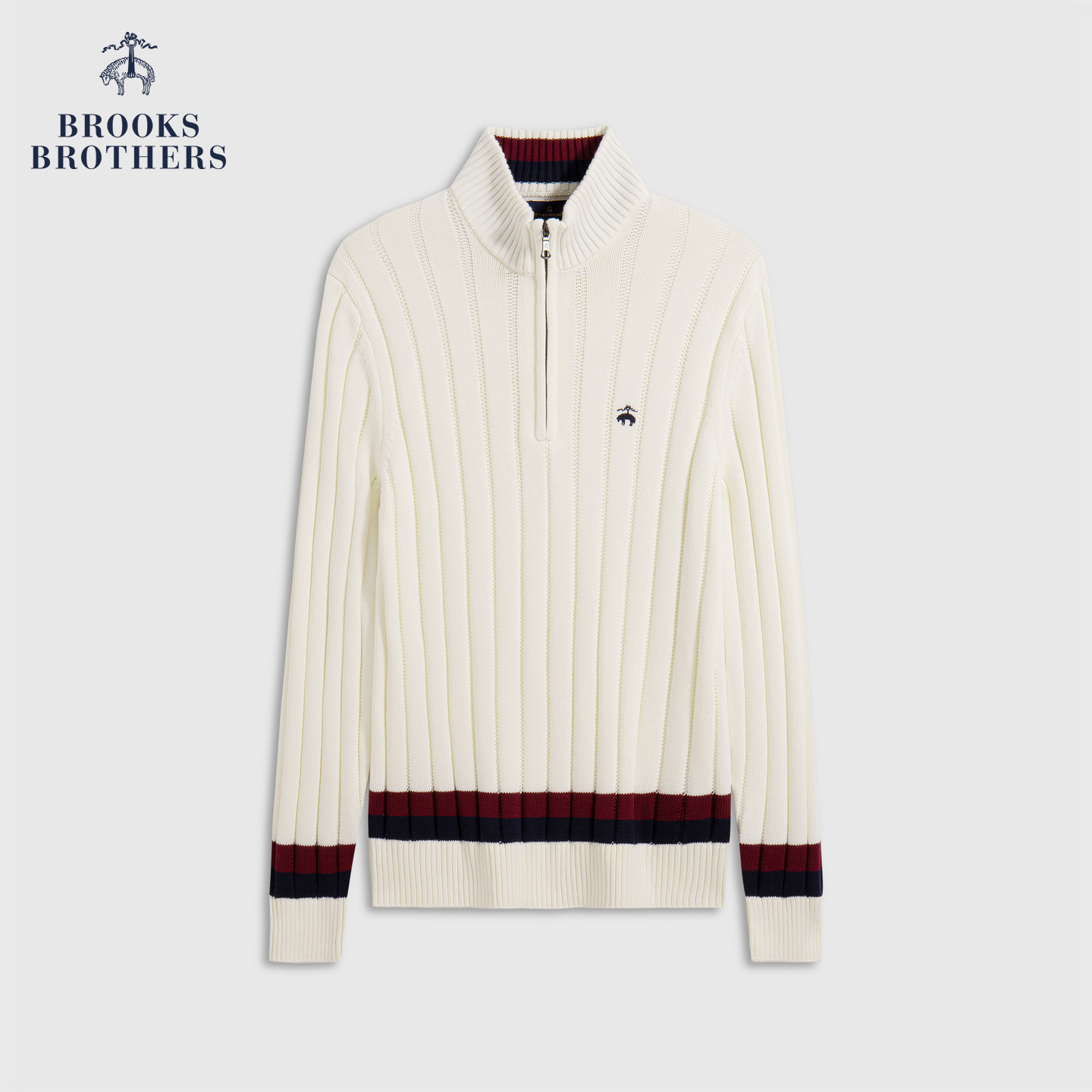 Brooks Brothers/布克兄弟男士25早秋新品棉学院风半拉链针织毛衣