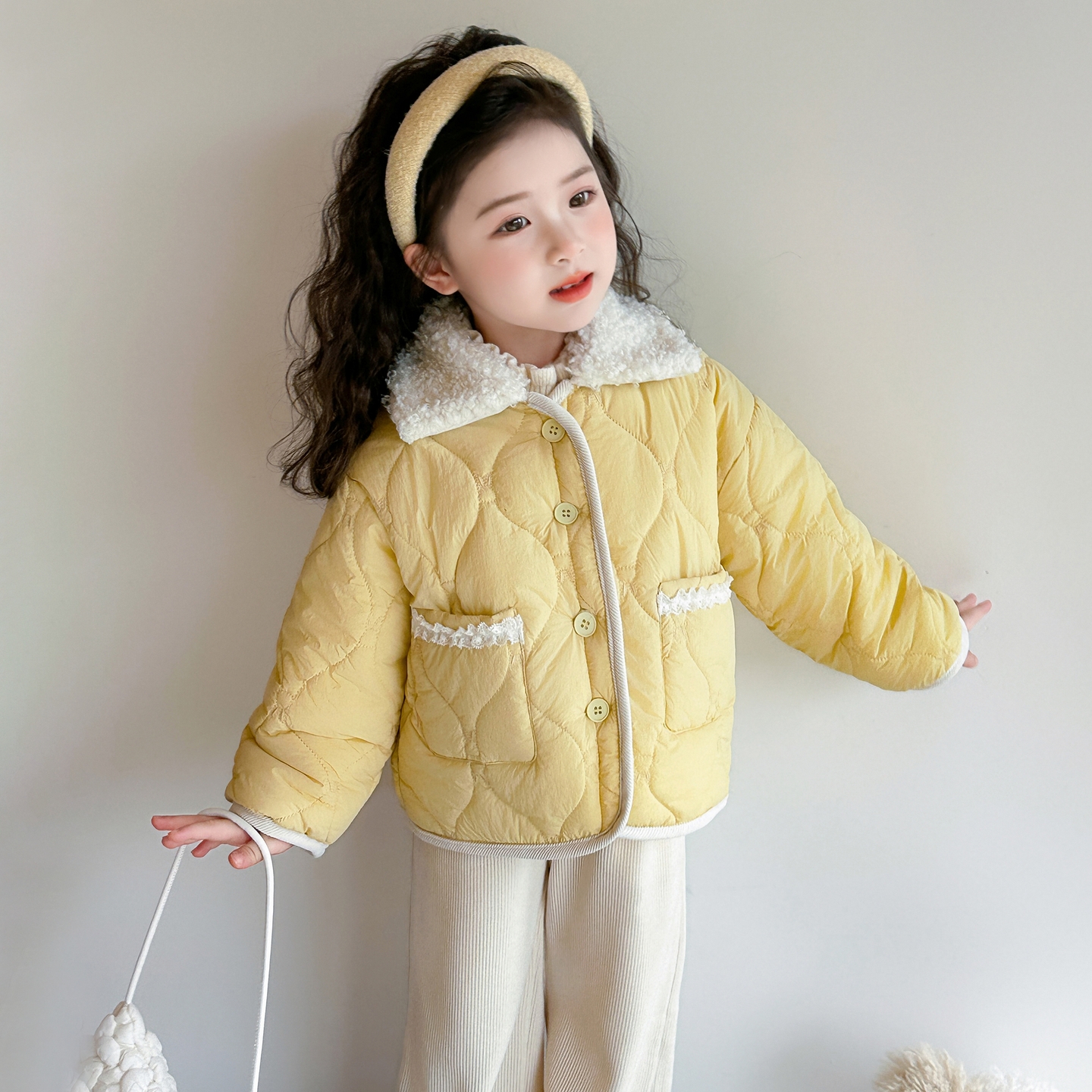 女童加绒外套秋冬2025新款韩版女宝宝毛领夹棉上衣儿童冬装衣服潮