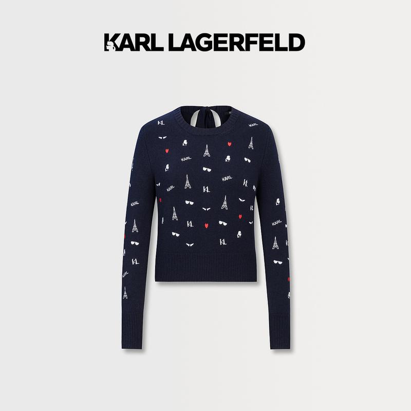 【晨粉专享价】KARL LAGERFELD 刺绣背后系带针织套头衫E37W2055